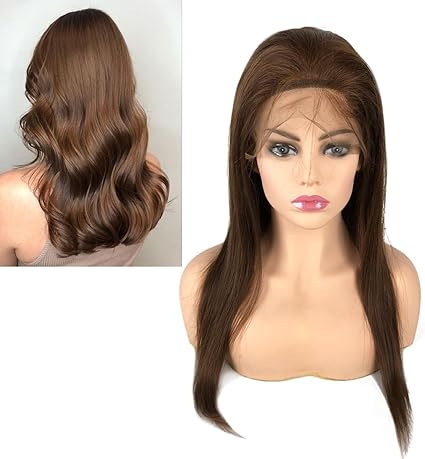 100% Humain Cheveux Perruque 360 Lace Wig Naturelle Cheveux Lisse Brun Moyen 4# Preplucked with Baby Hair 20inch/50cm