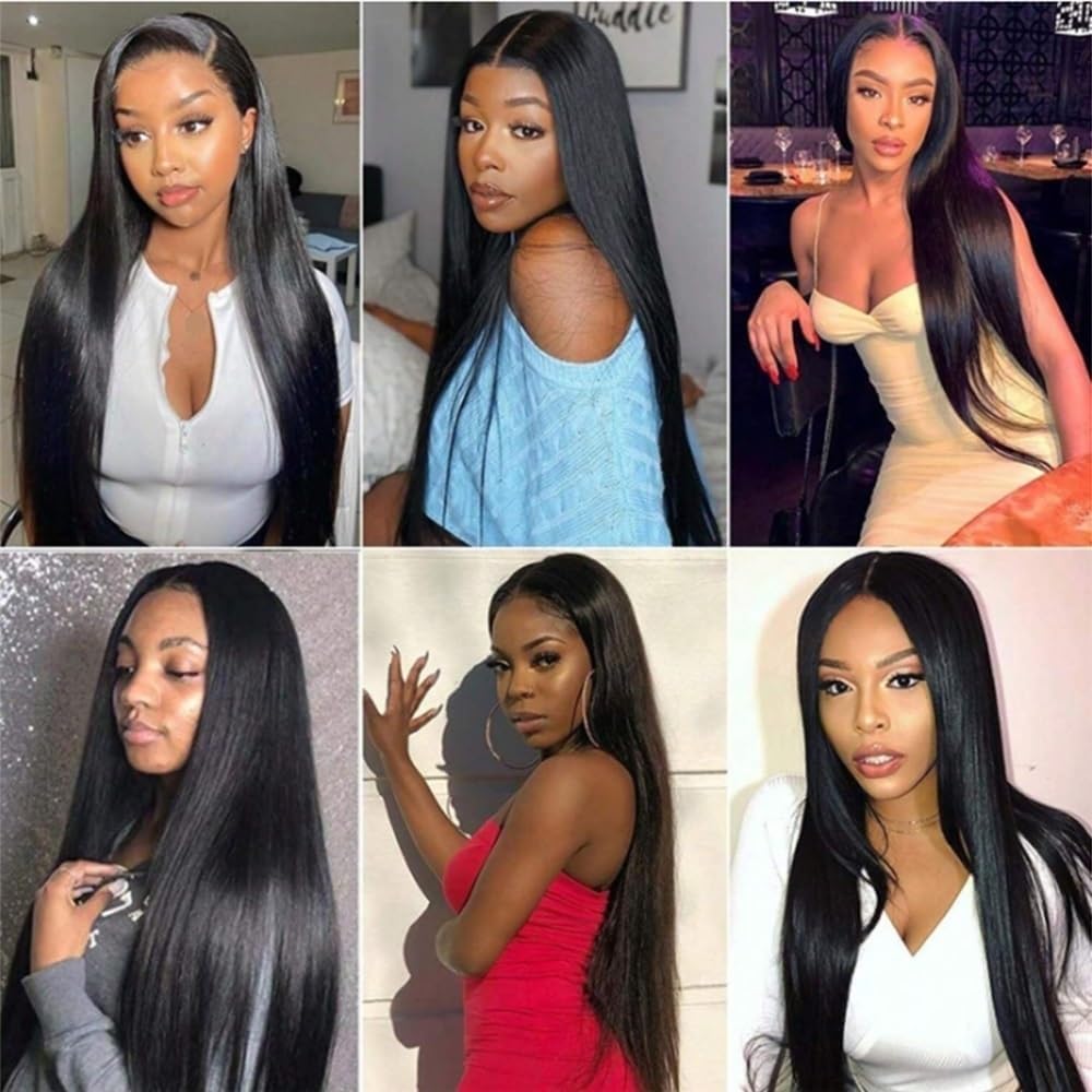 Perruques de cheveux Perruques en cheveux humains lisses avec dentelle frontale, densité 180, for femmes, pré-épilées, 30 à 40 cm(14inches)