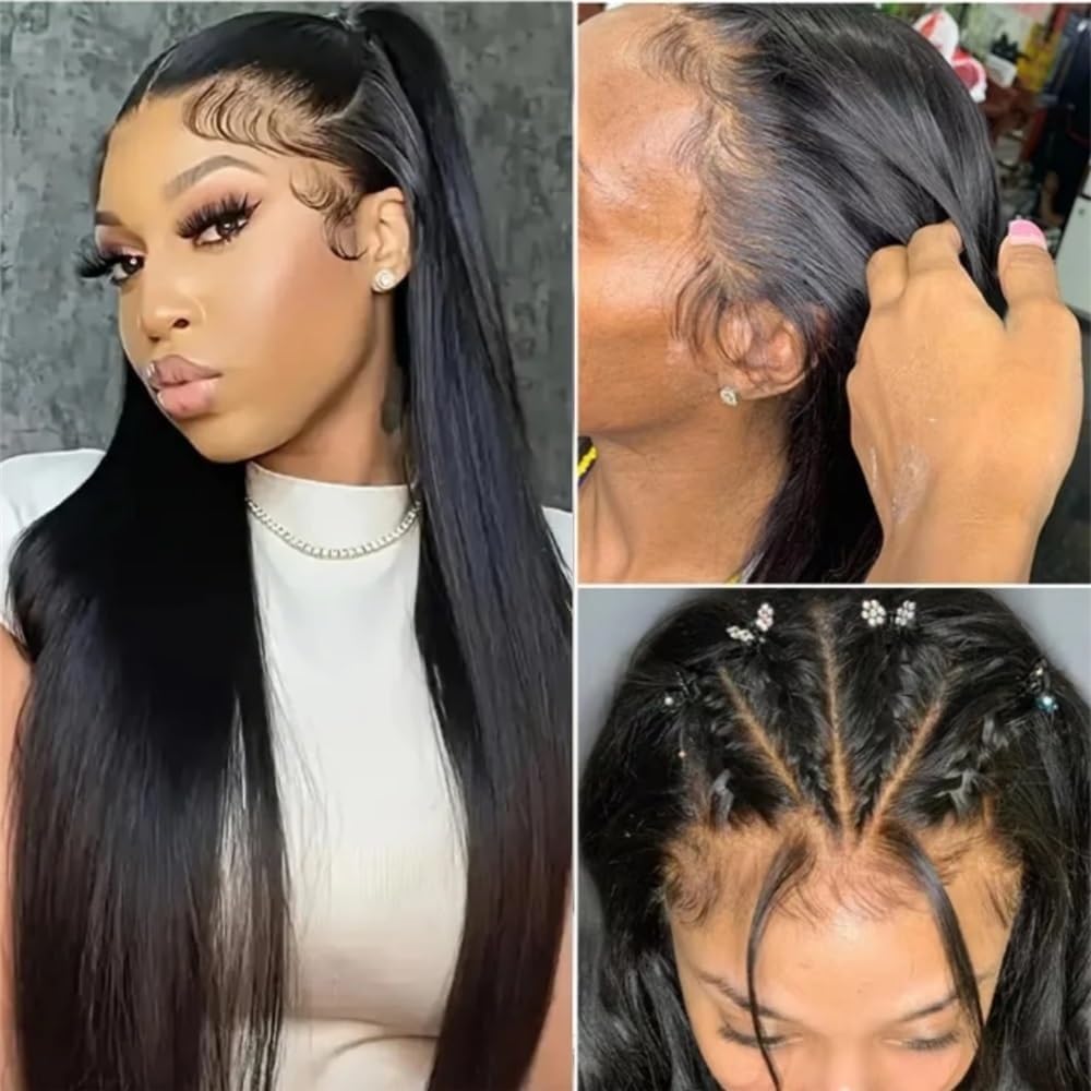 Perruques de cheveux Perruques en cheveux humains lisses avec dentelle frontale, densité 180, for femmes, pré-épilées, 30 à 40 cm(14inches)