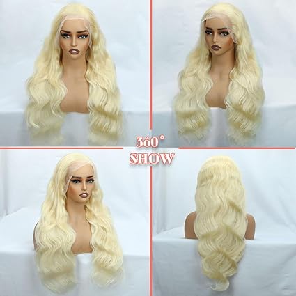 Perruque lace front 613 - Cheveux humains HD frontaux ondulés blonds pour femme - 33 x 15 cm - Sans colle - 71 cm