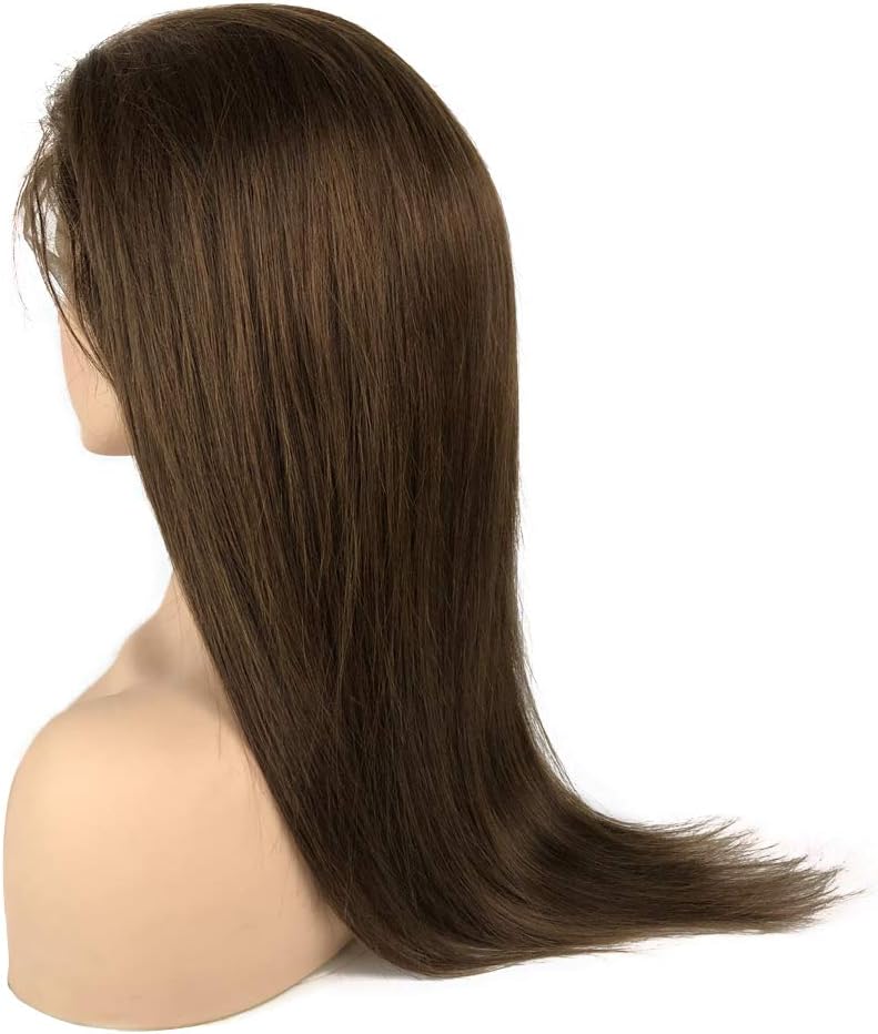100% Humain Cheveux Perruque 360 Lace Wig Naturelle Cheveux Lisse Brun Moyen 4# Preplucked with Baby Hair 20inch/50cm