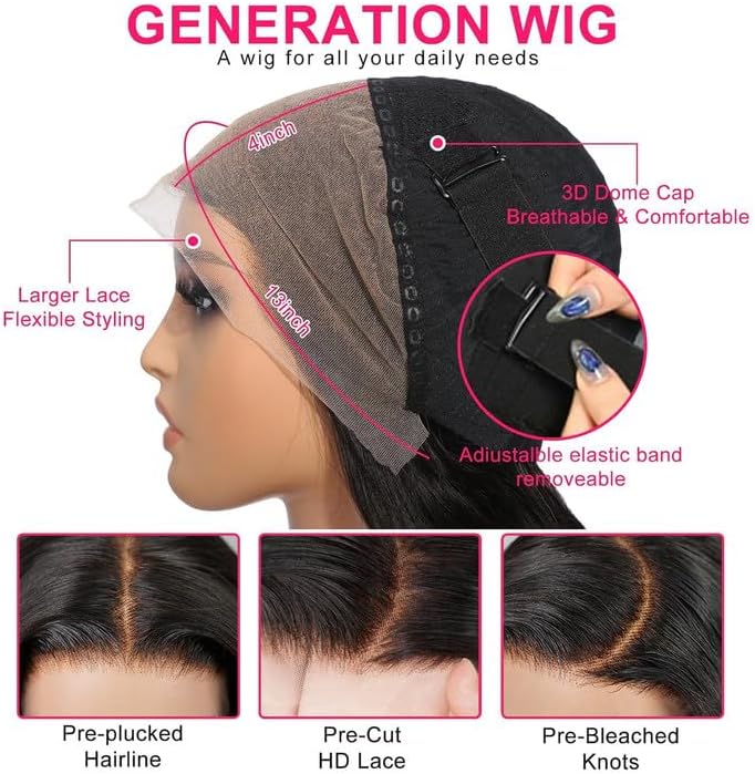 13x4 HD Pre Cut Lace Front Wigs Perruque Femme Naturelle Brésilien 200% Density Brazilian Virgin Human Hair Wig Upgraded Glueless perruques Pre Plucked Bleached Knots for Natural Hairline