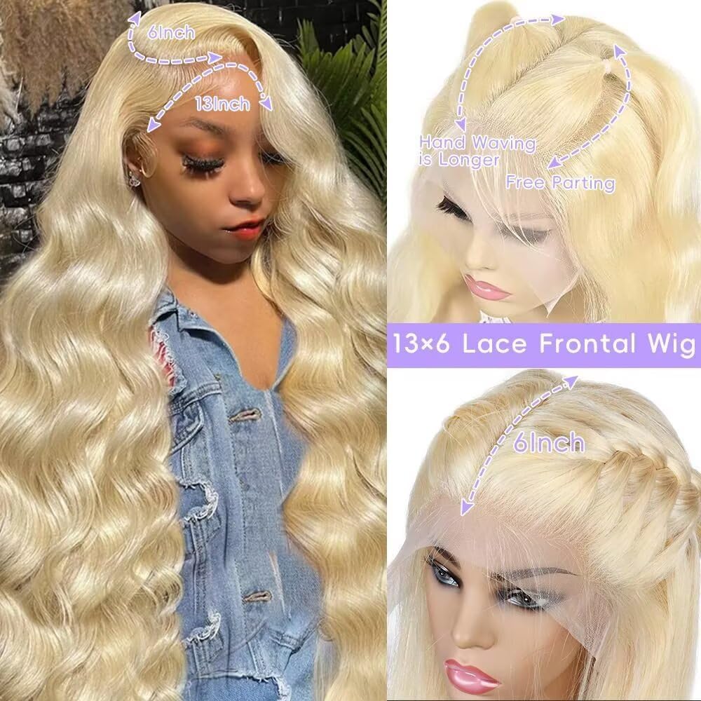 22 pouces 13x6 Lace Front Wig Cheveux Humains 613 Blonde 200 Densité Cheveux Body Wave Brésiliens 13x6 HD Lace Front Perruques Pré Pincées Avec Des Cheveux De Bébé pour Femmes
