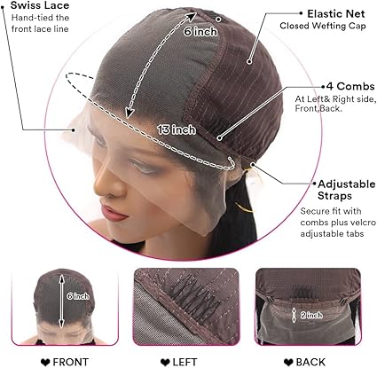 13X6 HD Lace Frontal Perruques Cheveux Humains Perruque Bresilienne Femme Naturel Brésilienne Lace Front Wigs Human Hair Cheveux Meches 180% Densité 16 Pouces Couleur Noire Naturelle