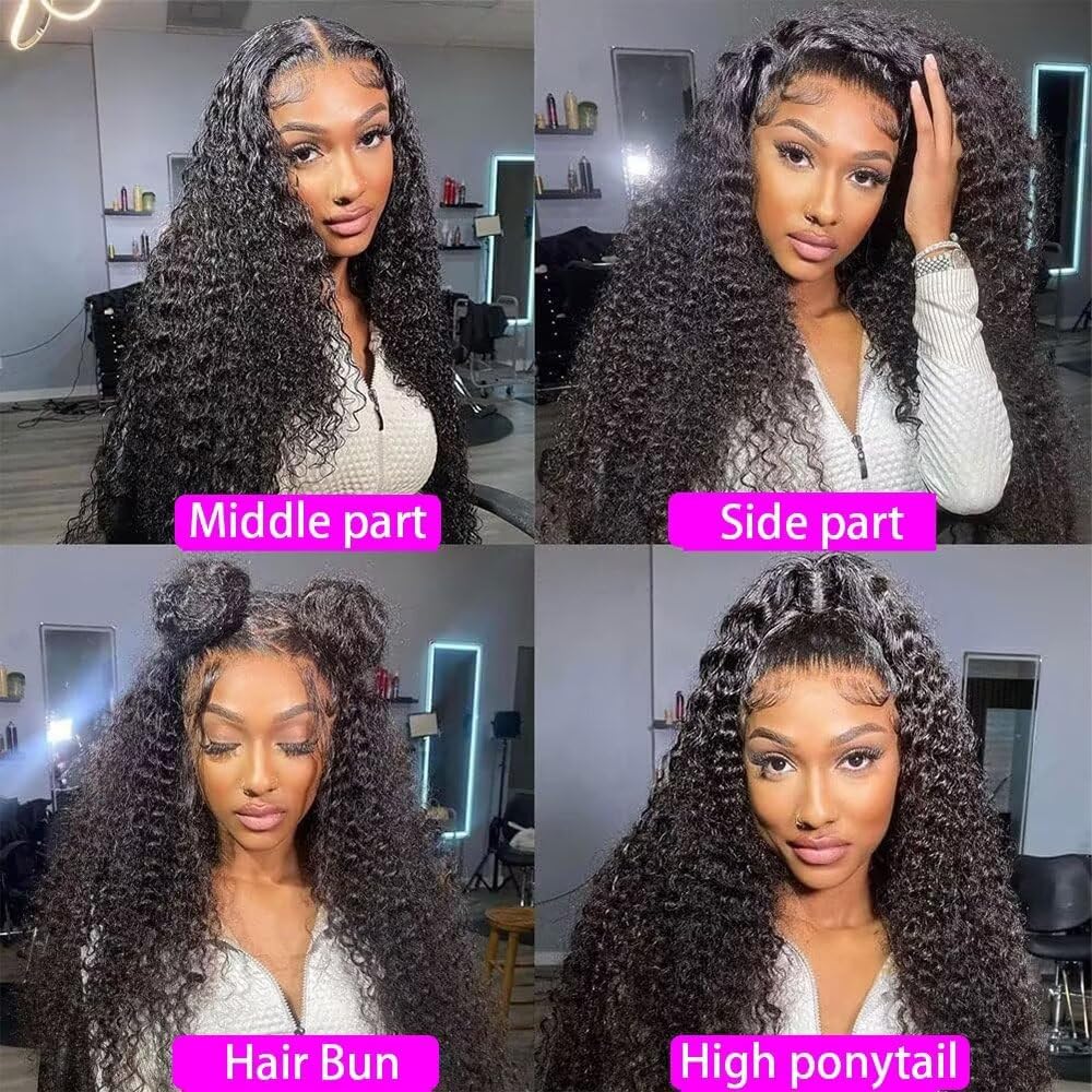 32 Pouces Perruque Femme Naturelle 13x6 Deep Wave Lace Front Wig Cheveux Humains 200% Densité Pré-Épilation Brésilien Vierge Deep Curly Lace Front Wigs Effet Mouillé et Ondulé