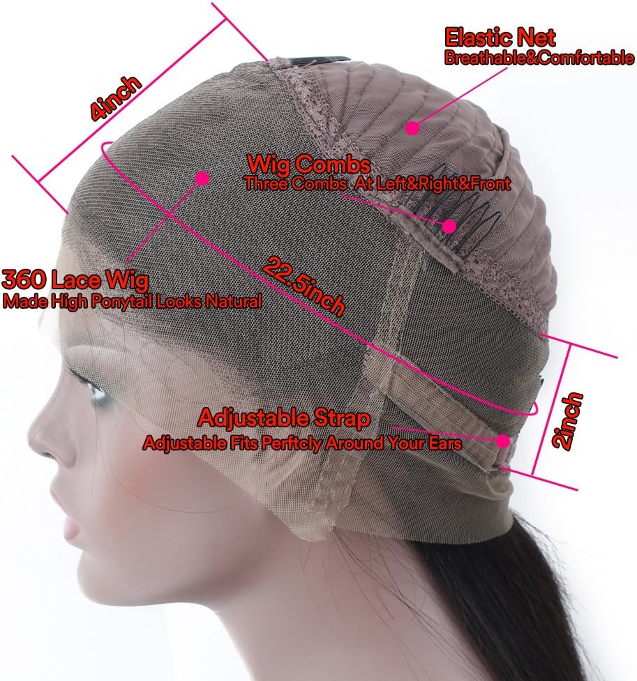 100% Humain Cheveux Perruque 360 Lace Wig Naturelle Cheveux Lisse Brun Moyen 4# Preplucked with Baby Hair 20inch/50cm