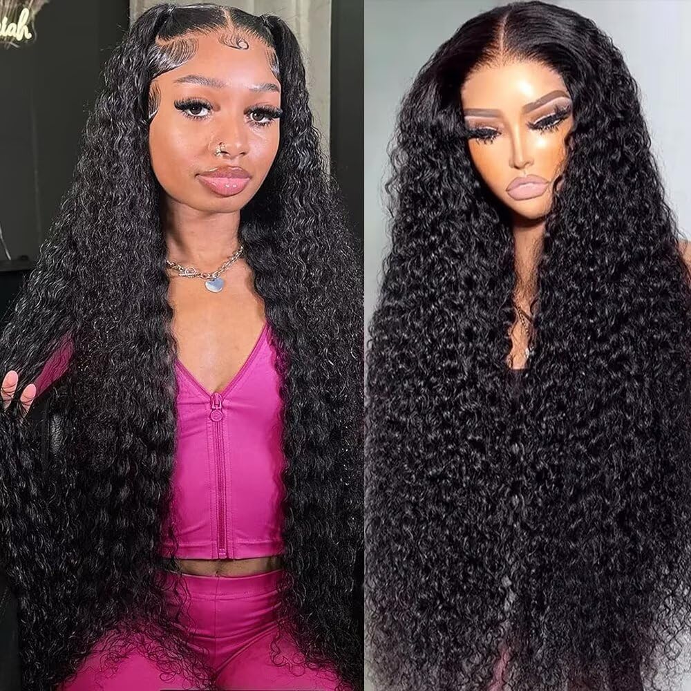32 Pouces Perruque Femme Naturelle 13x6 Deep Wave Lace Front Wig Cheveux Humains 200% Densité Pré-Épilation Brésilien Vierge Deep Curly Lace Front Wigs Effet Mouillé et Ondulé