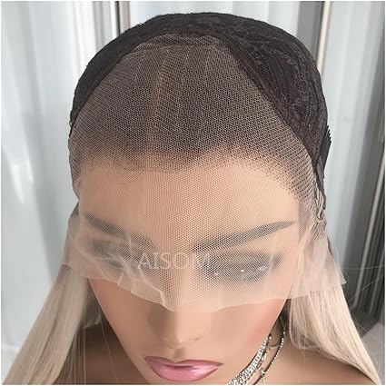 Perruques de cheveux Perruque Lace Front Wig longue et droite blonde cendrée platine avec racines brunes perruques synthétiques résistantes à la chaleur pré-plumées utilisation quotidienne