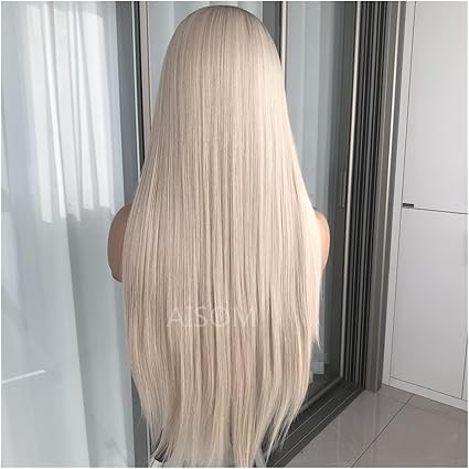 Perruques de cheveux Perruque Lace Front Wig longue et droite blonde cendrée platine avec racines brunes perruques synthétiques résistantes à la chaleur pré-plumées utilisation quotidienne