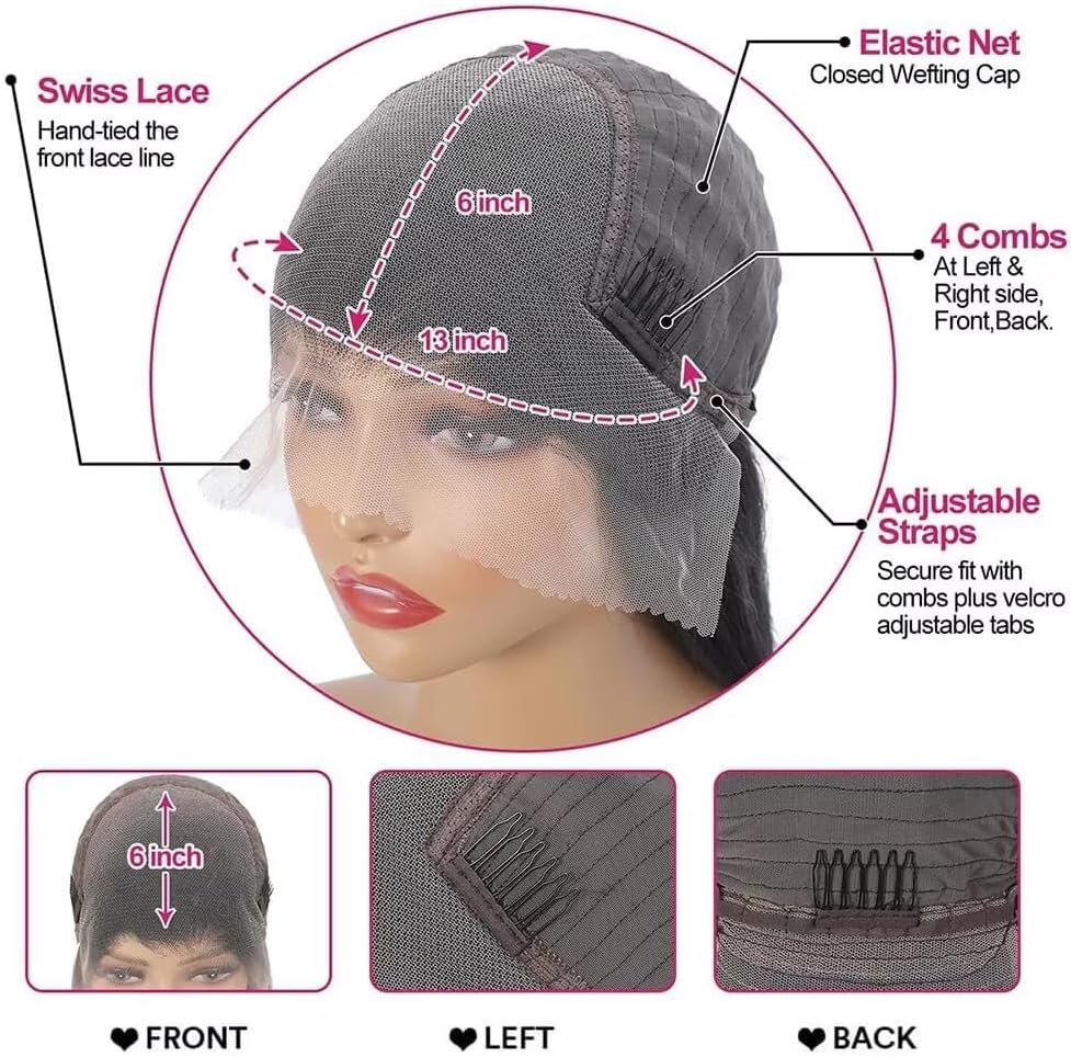 32 Pouces Perruque Femme Naturelle 13x6 Deep Wave Lace Front Wig Cheveux Humains 200% Densité Pré-Épilation Brésilien Vierge Deep Curly Lace Front Wigs Effet Mouillé et Ondulé