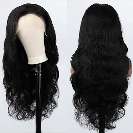 Perruque lace front HD 33 x 6 - Cheveux humains - 86,4 cm - Sans colle - Noir - Densité de 180 % - Pré-épilée