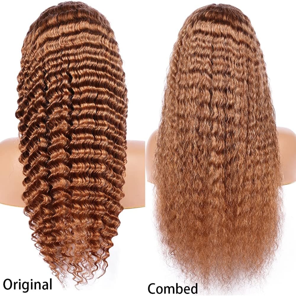 Femmes Cheveux Naturel Brésilienne Deep Wave Lace Front Wigs Human Hair Perruque De Cheveux Humains Lace Front Perruque 180% Densité De La Ligne Des Cheveux De Bébé 26 Pouces Couleur Brun Clair