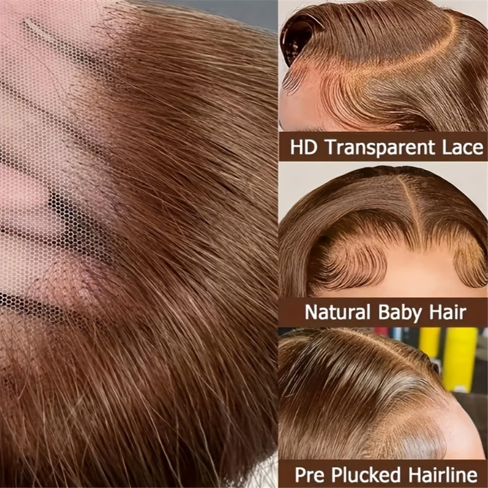 Perruques de cheveux Perruques courtes en cheveux humains, coupe au carré, 13x4, densité 180%, 4#, perruque frontale dentelle transparente et lisse(8inches)