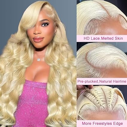 22 pouces 13x6 Lace Front Wig Cheveux Humains 613 Blonde 200 Densité Cheveux Body Wave Brésiliens 13x6 HD Lace Front Perruques Pré Pincées Avec Des Cheveux De Bébé pour Femmes