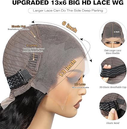 81,3 cm 250 densité corps ondulé Full 13 x 6 HD Lace Front perruques de cheveux humains pré-épilés brésiliens vierges vierges sans colle avec ligne de cheveux naturelle