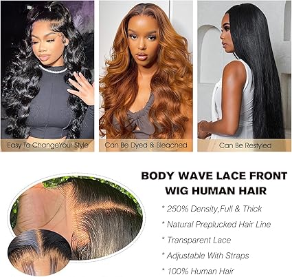 81,3 cm 250 densité corps ondulé Full 13 x 6 HD Lace Front perruques de cheveux humains pré-épilés brésiliens vierges vierges sans colle avec ligne de cheveux naturelle