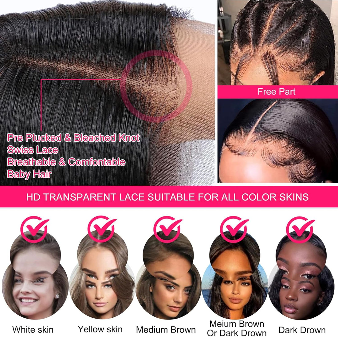 MEGALOOK Upgraded 13x4 Pre Cut Lace Front Bleached Knots Wigs 200% Density Perruque Femme Naturelle Brésilien Perruque Cheveux Humain Wear and Go Glueless Wigs Natural